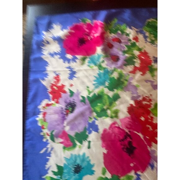 Liz Claiborne Blue Red Abstract Floral Silk Scarf Vintage 1990s - Picture 6 of 7
